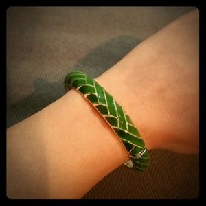 J. Crew Green Herringbone Hinged Bangle Bracelet